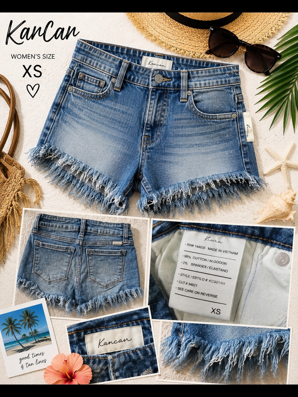 KanCan Distressed Light Blue Frayed Hem Denim Shorts